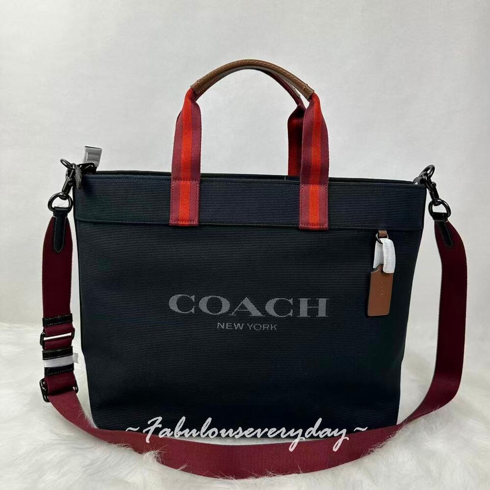 Coach Men's Canvas Tote Bag 38 In Black CJ486 NWT